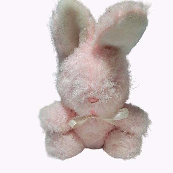 Vintage 80s Etone Pink Easter Bunny 10 Inch Plush Rabbit Spring Stuffed Animal - Picture 1 of 5